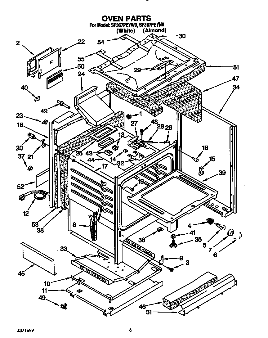 Whirlpool SF367PEYW0 oven diagram