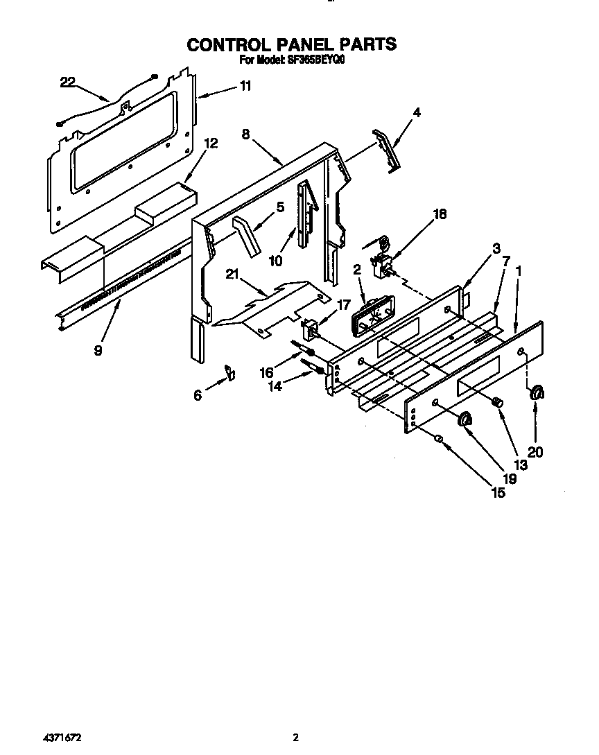 Whirlpool SF365BEYQ0 control panel diagram