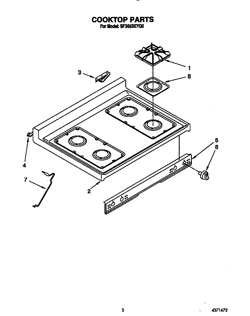 Whirlpool SF365BEYQ0 cooktop diagram