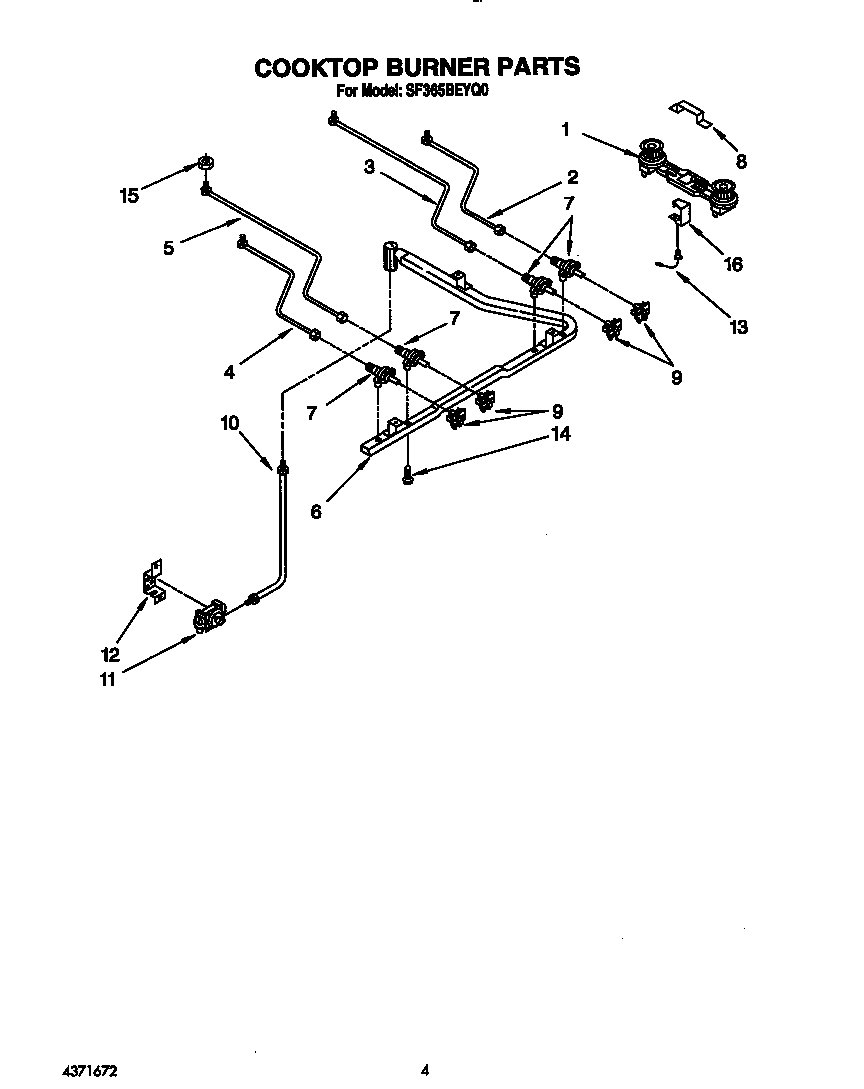 Whirlpool SF365BEYQ0 cooktop burner diagram