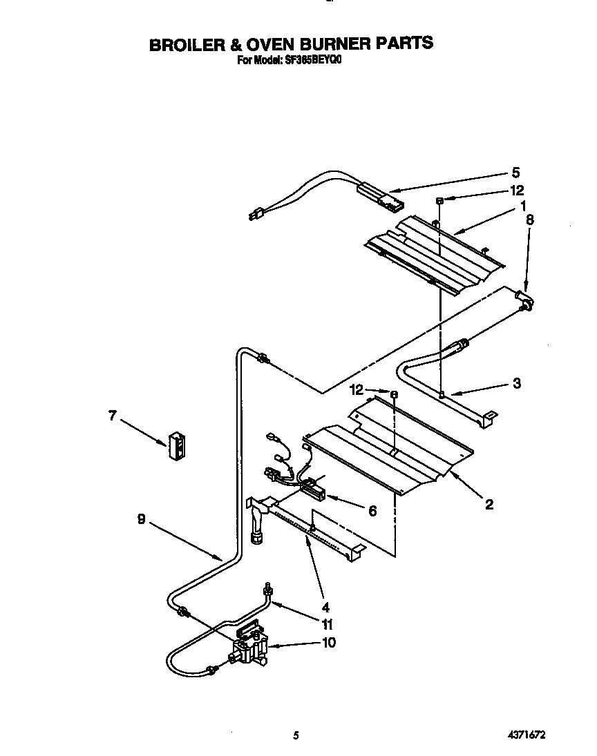 Whirlpool SF365BEYQ0 broiler and oven burner diagram