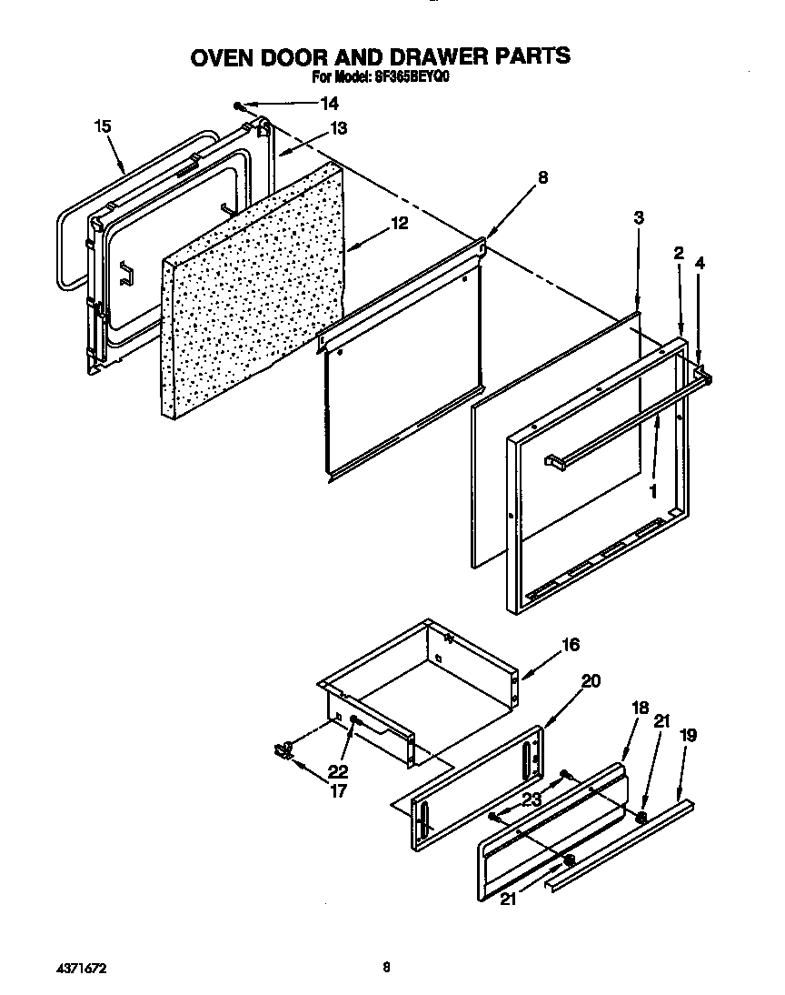Whirlpool SF365BEYQ0 oven door and drawer diagram