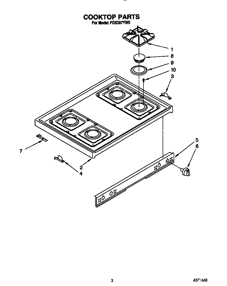 Roper FGS387YW0 cooktop diagram
