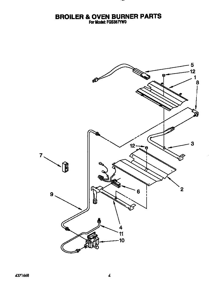 Roper FGS387YW0 broiler & oven burner diagram