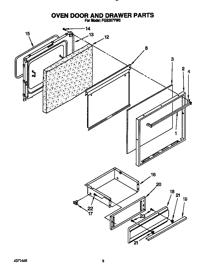 Roper FGS387YW0 oven door and drawer diagram