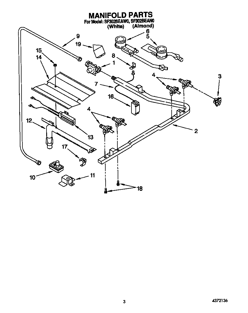 Whirlpool SF302BEAW0 manifold diagram