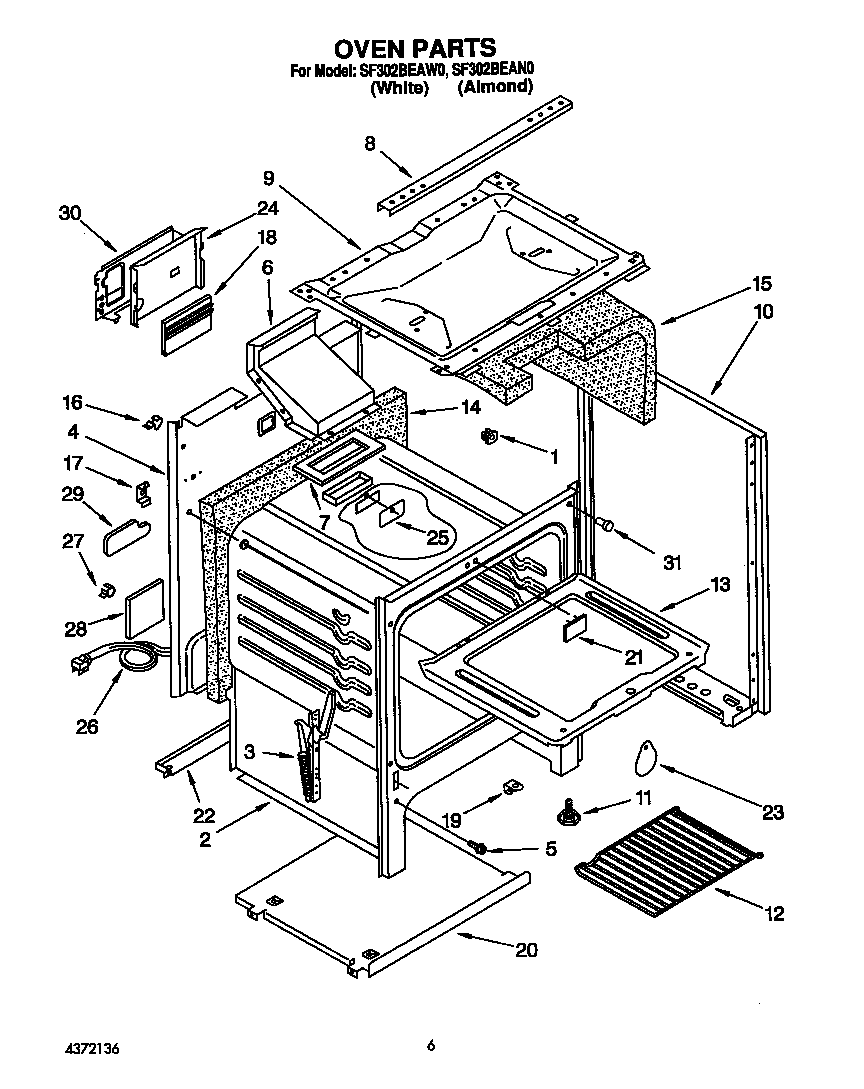 Whirlpool SF302BEAW0 oven diagram