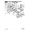 Roper FGC355YW1 cooktop and control panel parts diagram