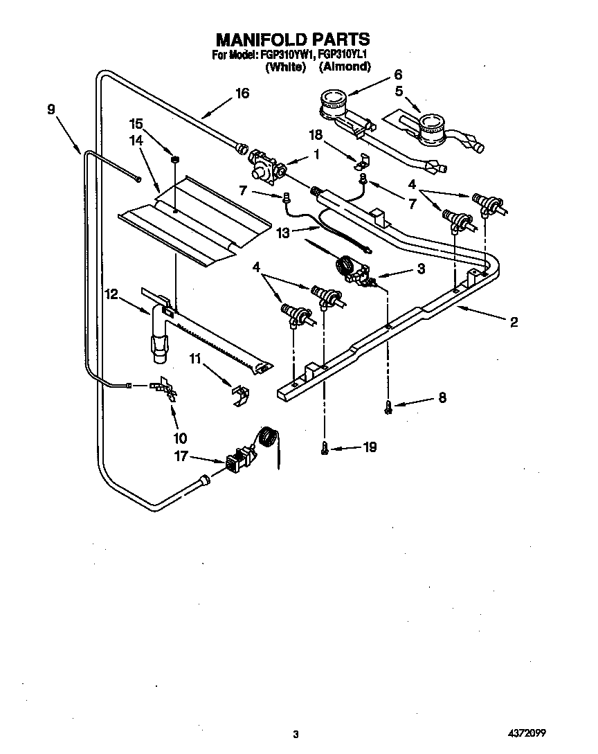 Roper FGP310YW1 manifold parts diagram
