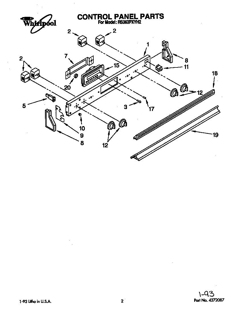 Whirlpool RS363PXYH2 control panel diagram