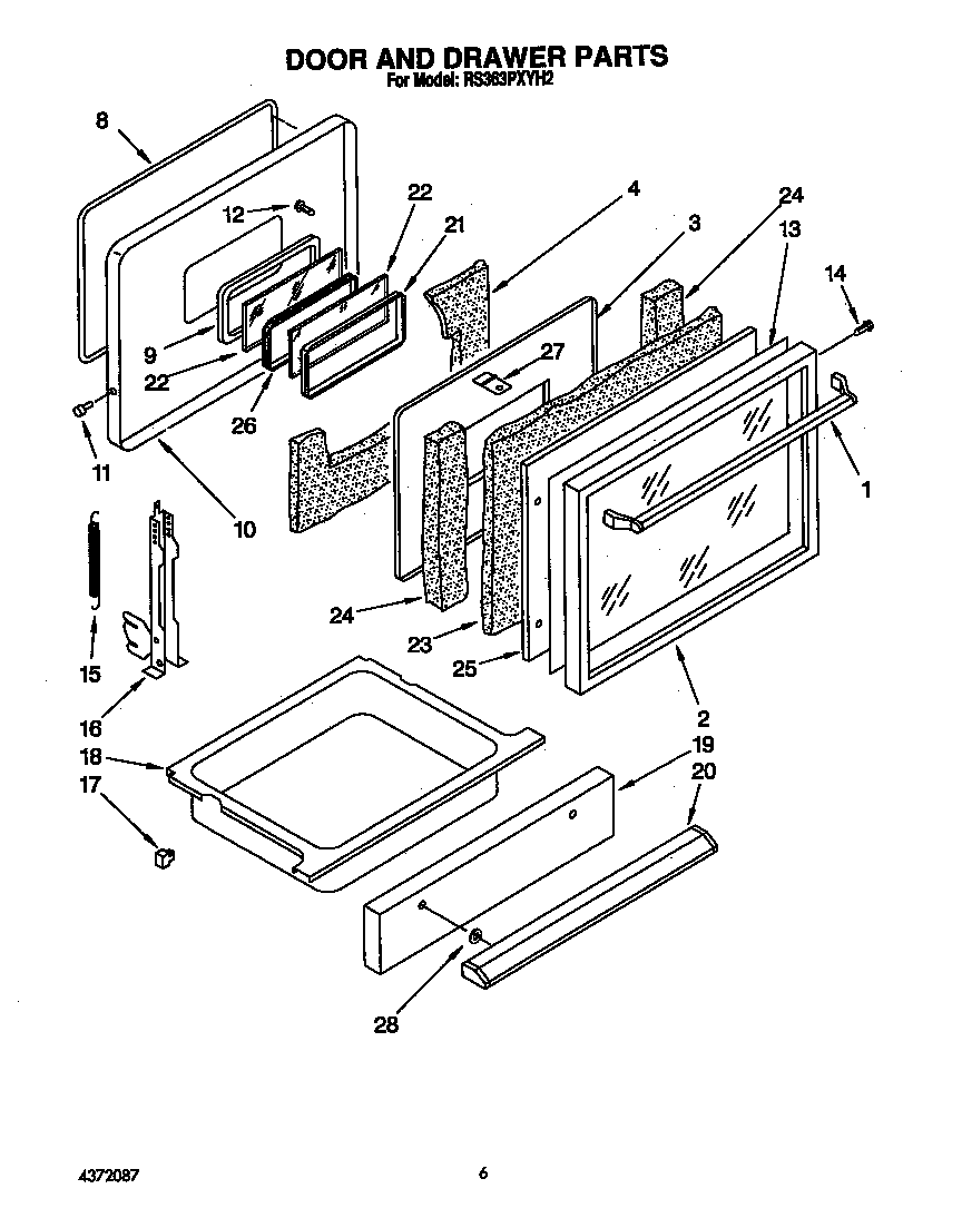 Whirlpool RS363PXYH2 door and drawer diagram