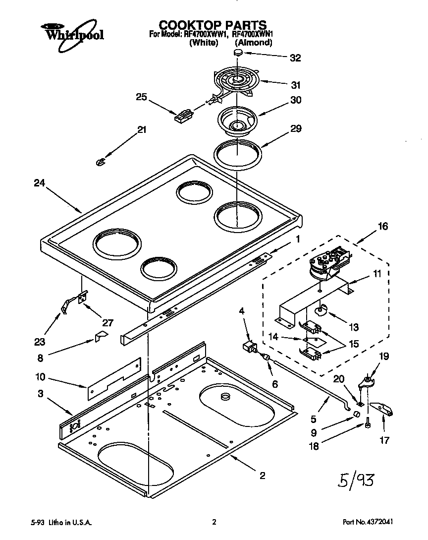 Whirlpool RF4700XWW1 cooktop diagram