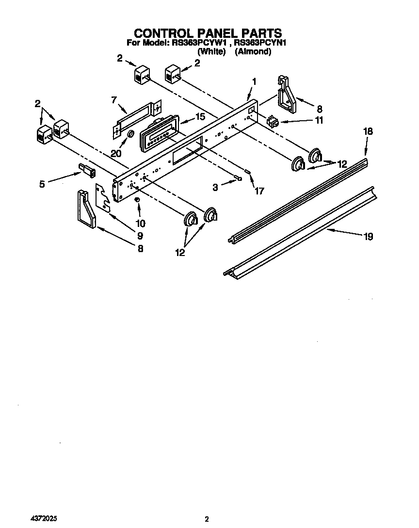 Whirlpool RS363PCYW1 control panel diagram