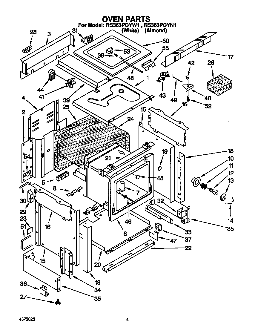 Whirlpool RS363PCYW1 oven diagram