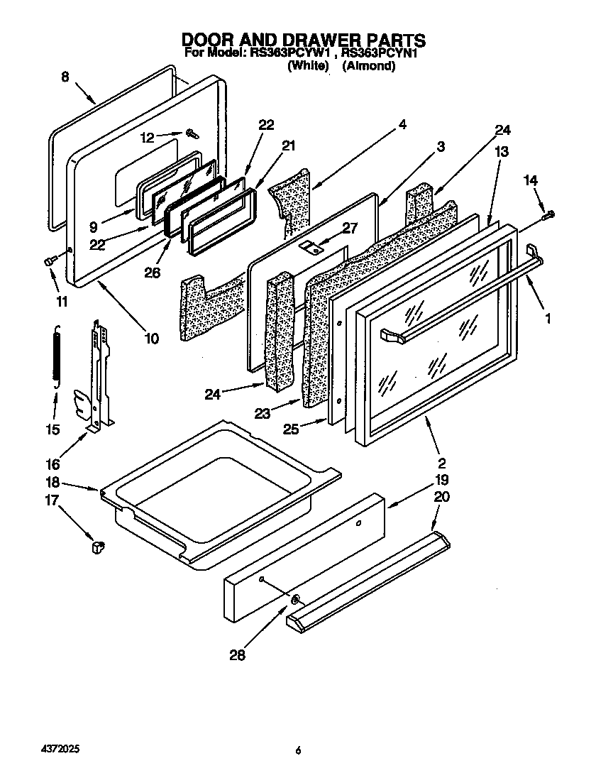 Whirlpool RS363PCYW1 door and drawer diagram