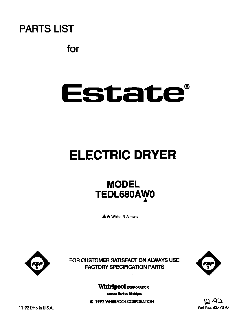 Whirlpool TEDL680AW0 null diagram