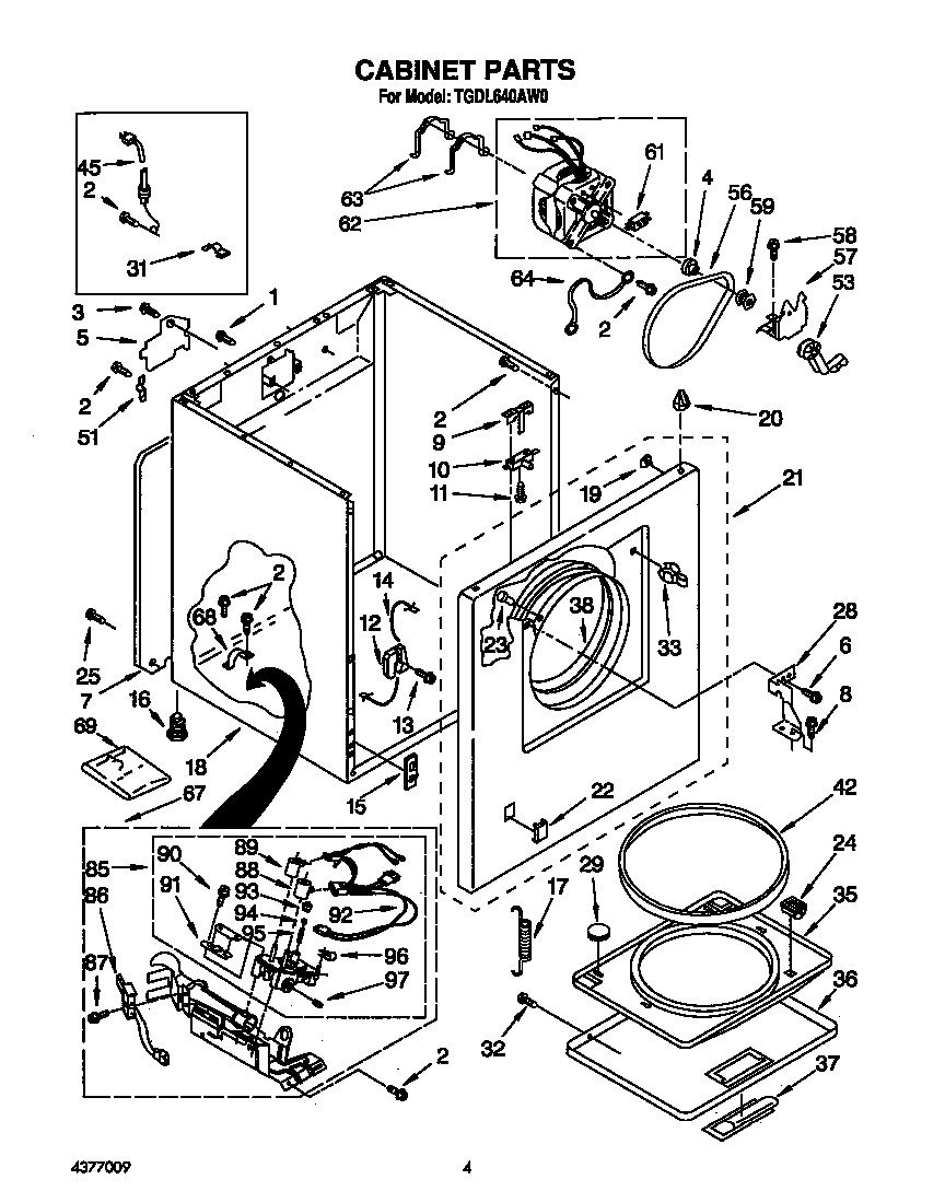 Whirlpool TGDL640AW0 cabinet diagram
