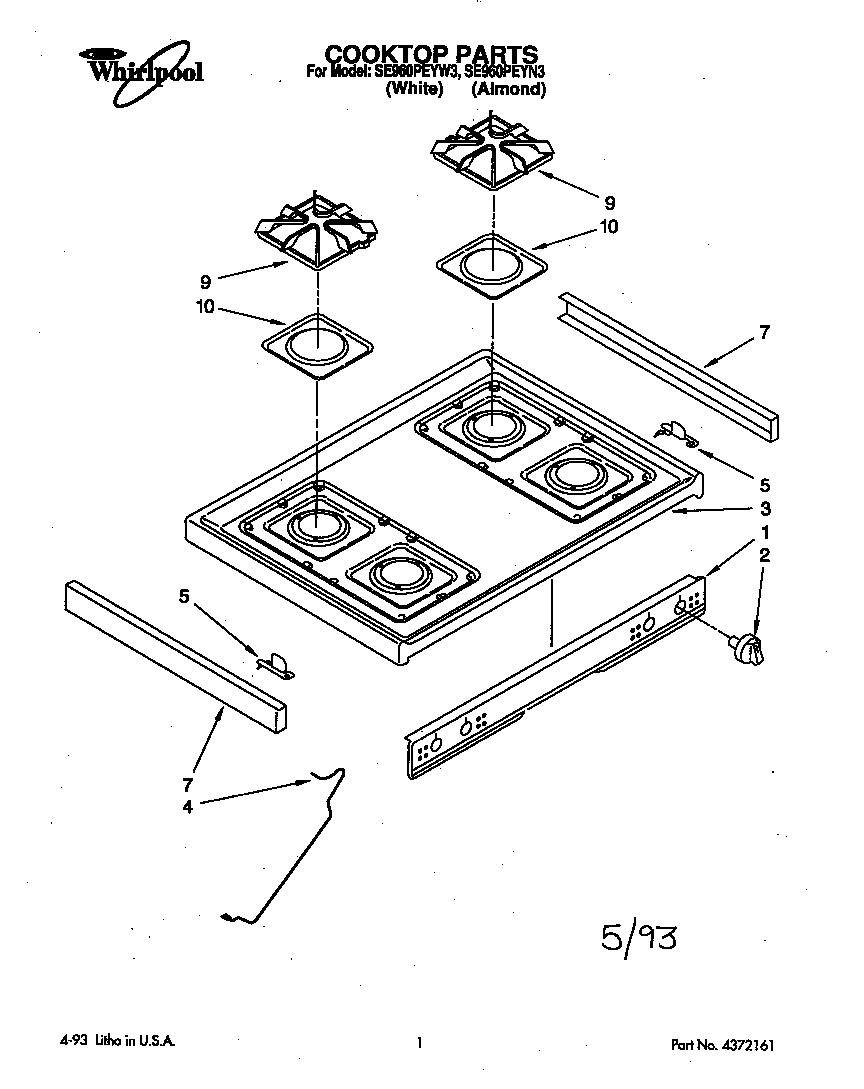 Whirlpool SE960PEYN3 cooktop parts diagram