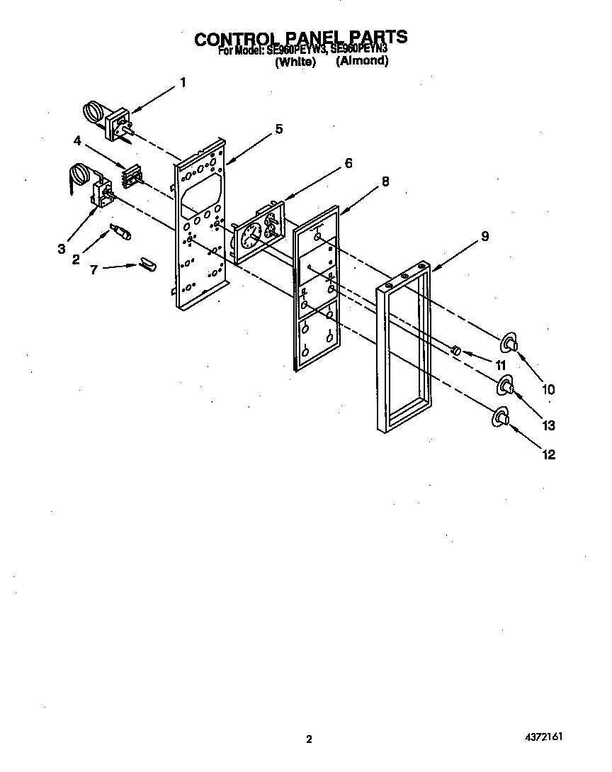 Whirlpool SE960PEYN3 control panel diagram