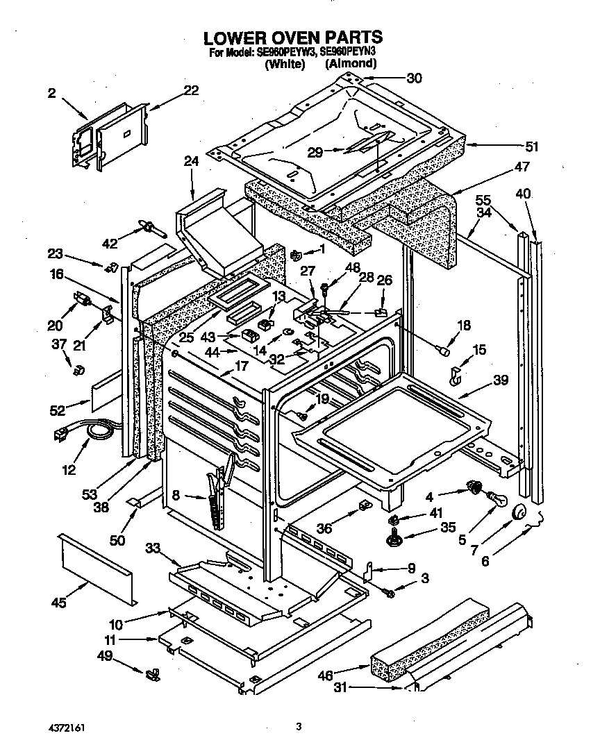 Whirlpool SE960PEYN3 lower oven diagram