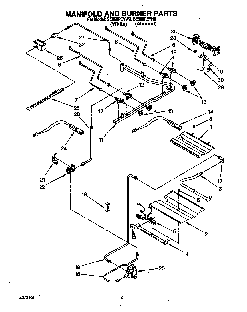 Whirlpool SE960PEYN3 manifold and burner diagram