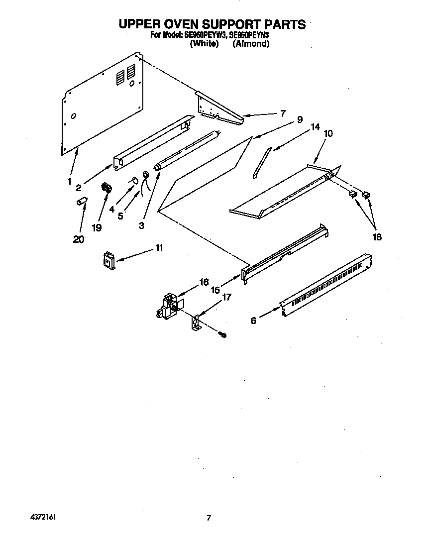 Whirlpool SE960PEYN3 upper oven support diagram