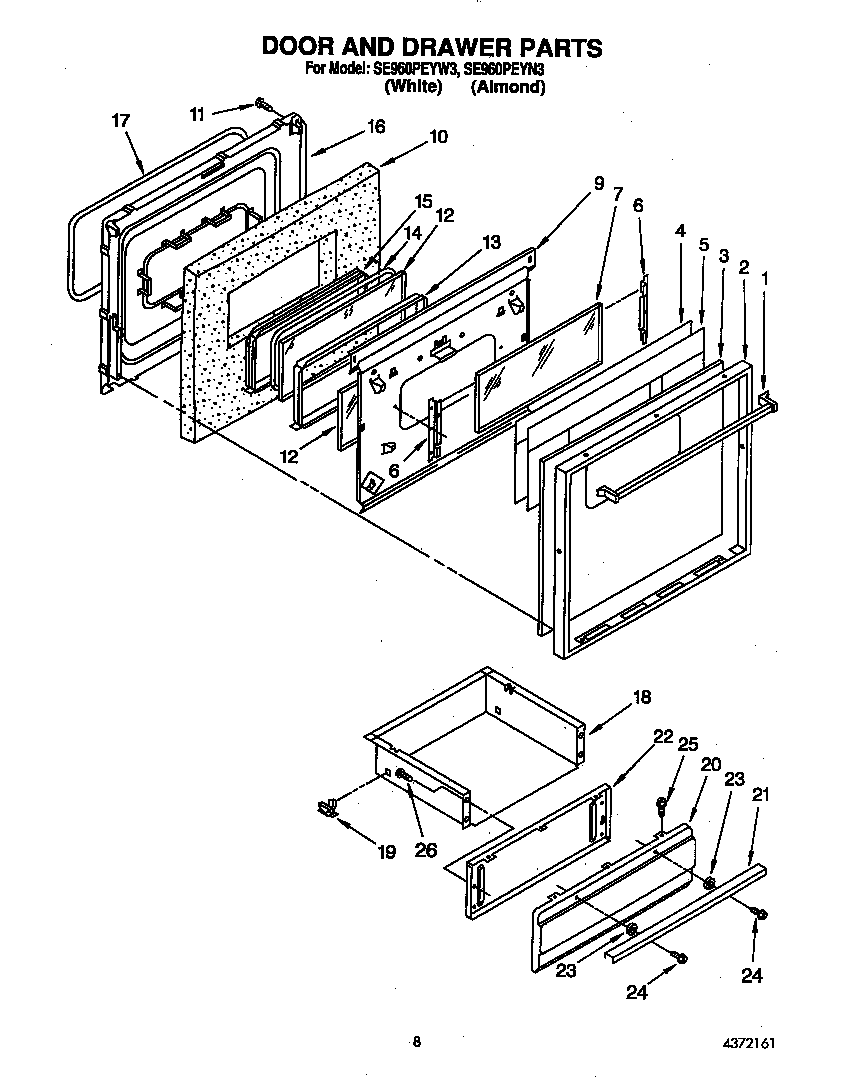 Whirlpool SE960PEYN3 door and drawer diagram