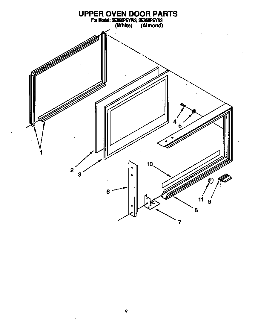 Whirlpool SE960PEYN3 upper oven door diagram
