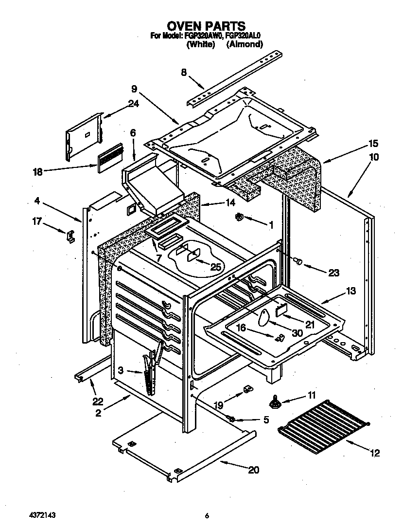 Roper FGP320AW0 oven diagram