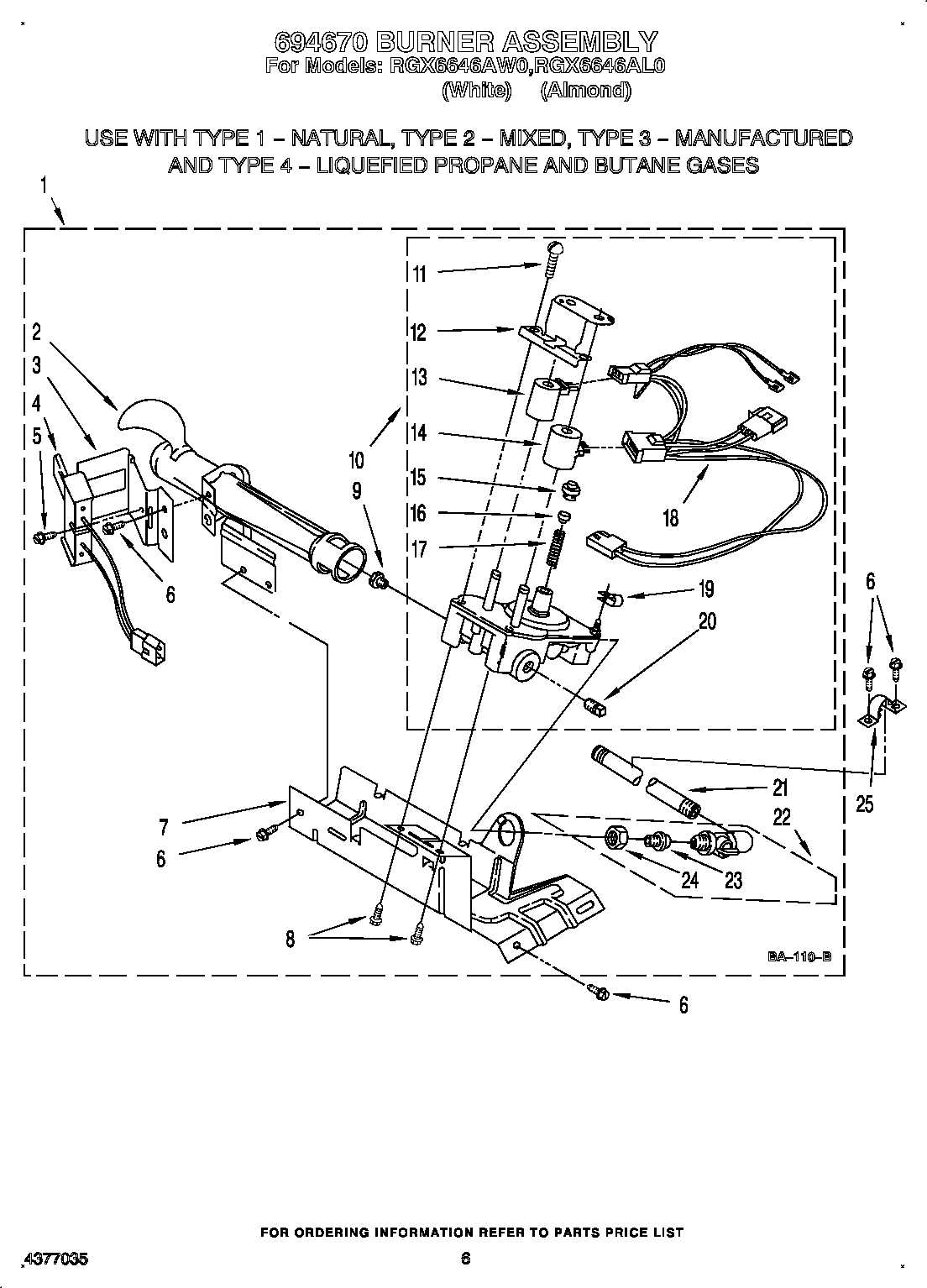 Roper RGX6646AW0 burner assembly 694670 diagram