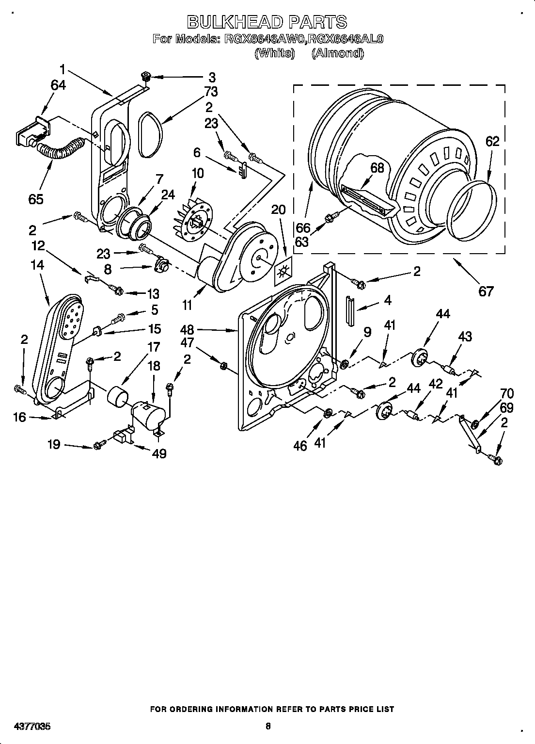 Roper RGX6646AW0 bulkhead diagram