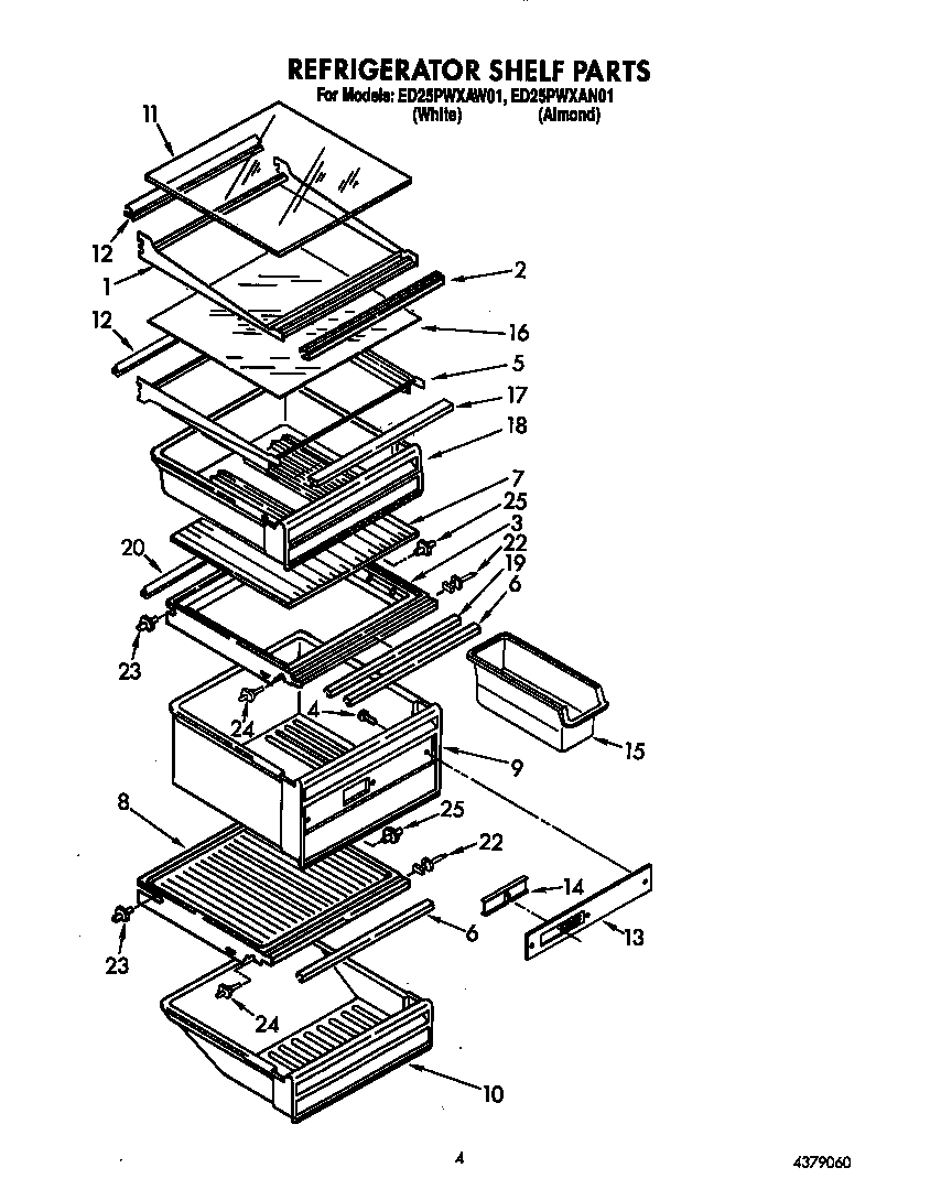 Whirlpool ED25PWXAW01 refrigerator shelf diagram
