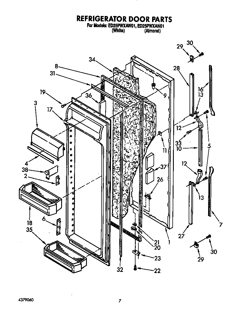 Whirlpool ED25PWXAW01 refrigerator door diagram