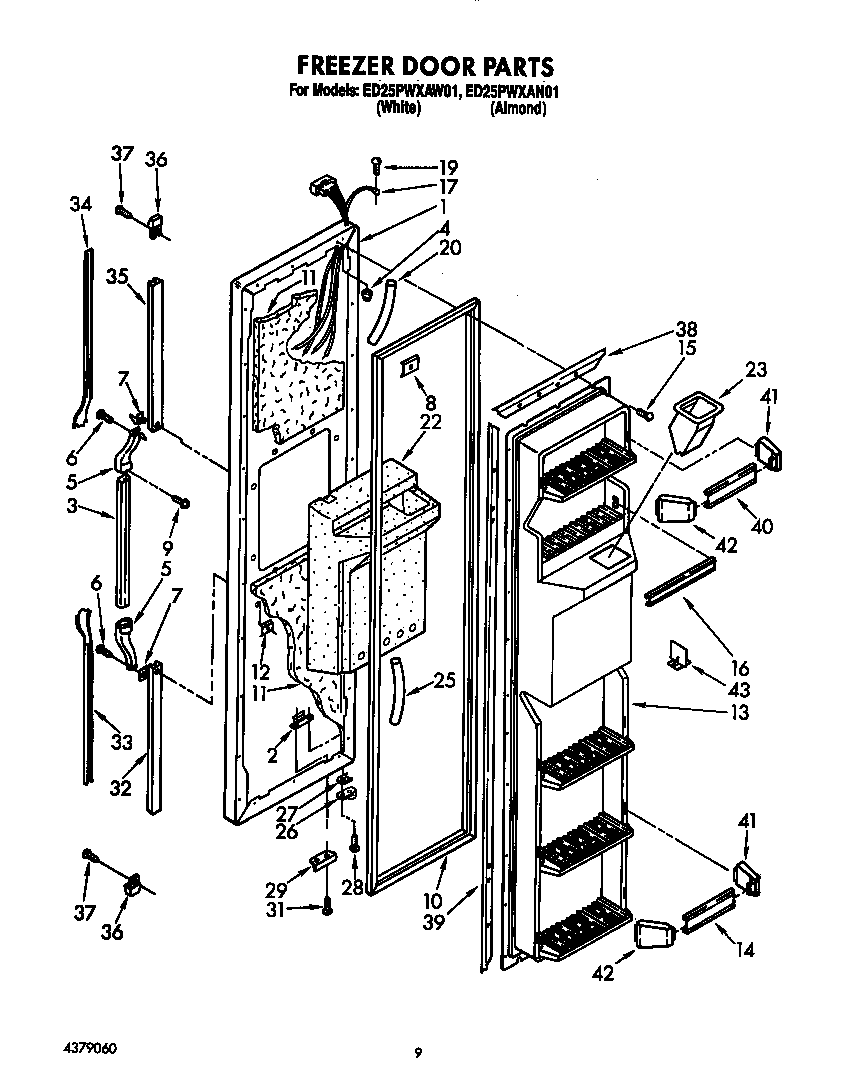Whirlpool ED25PWXAW01 freezer door diagram