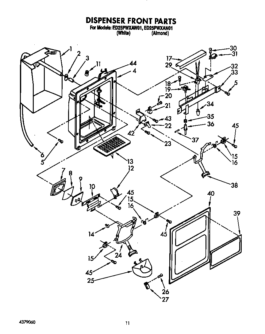 Whirlpool ED25PWXAW01 dispenser front diagram