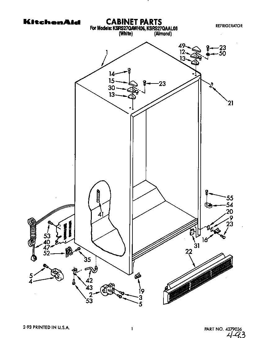 KitchenAid KSRS27QAWH06 cabinet diagram