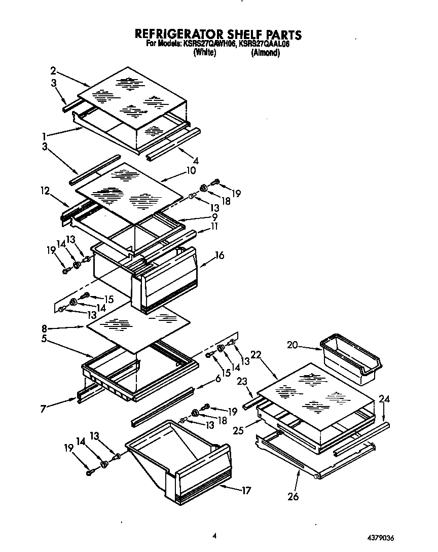 KitchenAid KSRS27QAWH06 refrigerator shelf diagram