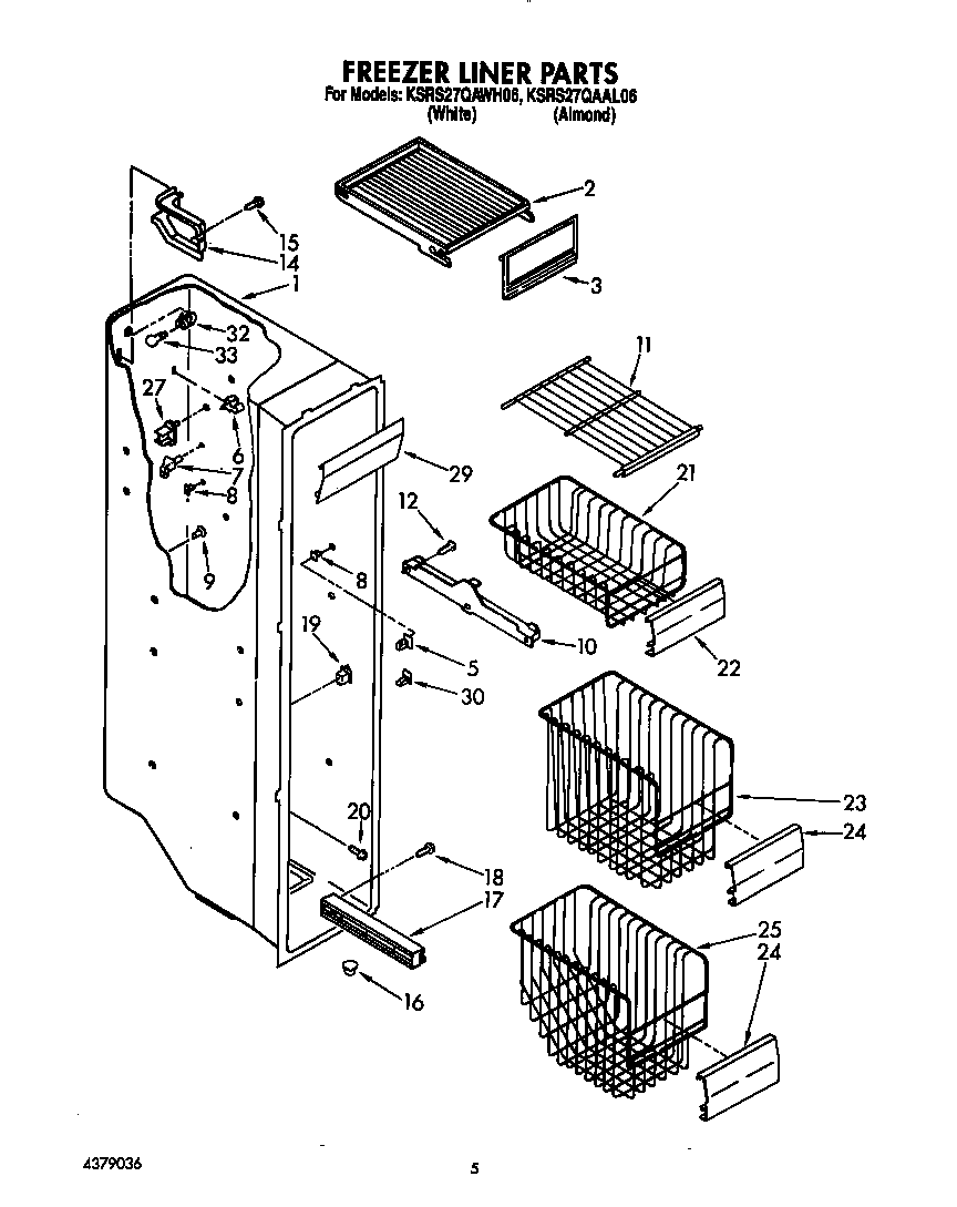 KitchenAid KSRS27QAWH06 freezer liner diagram