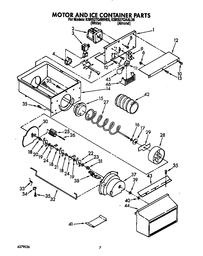 KitchenAid KSRS27QAWH06 motor and ice container diagram