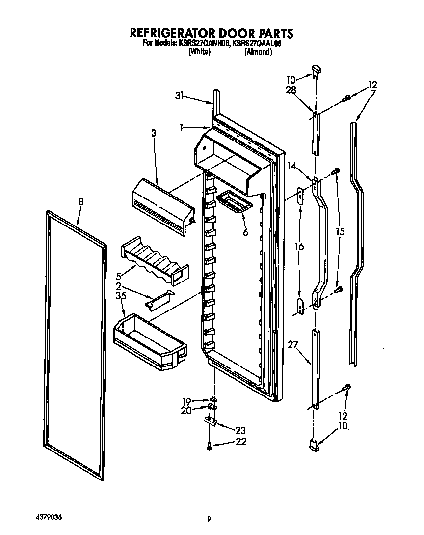 KitchenAid KSRS27QAWH06 refrigerator door diagram