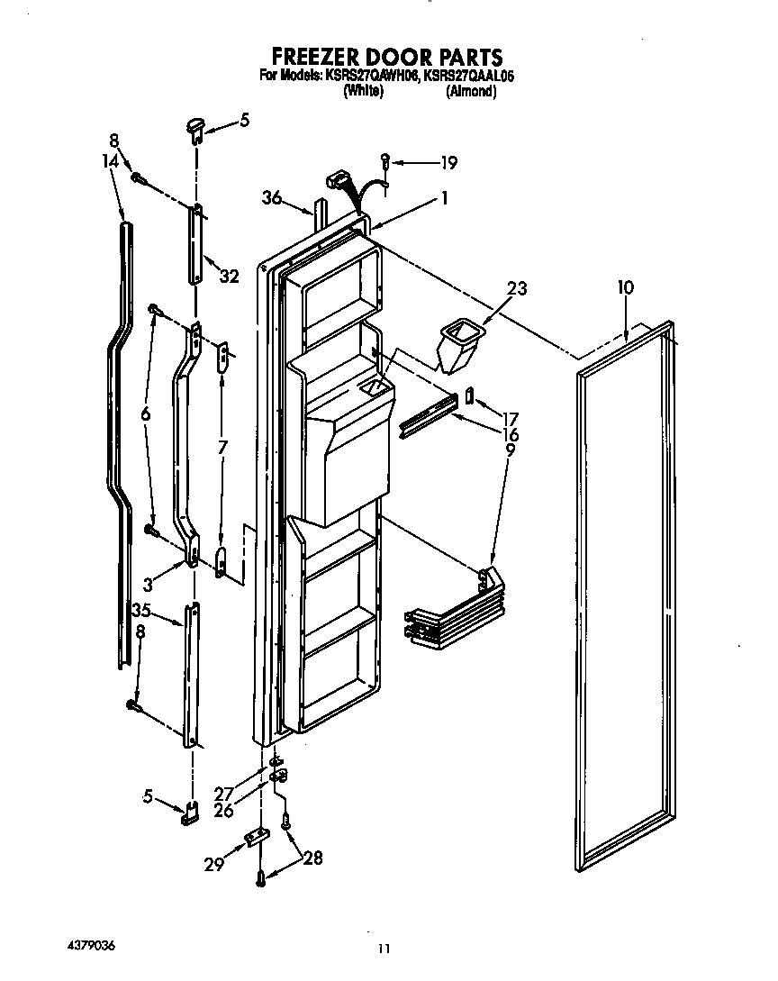 KitchenAid KSRS27QAWH06 freezer door diagram