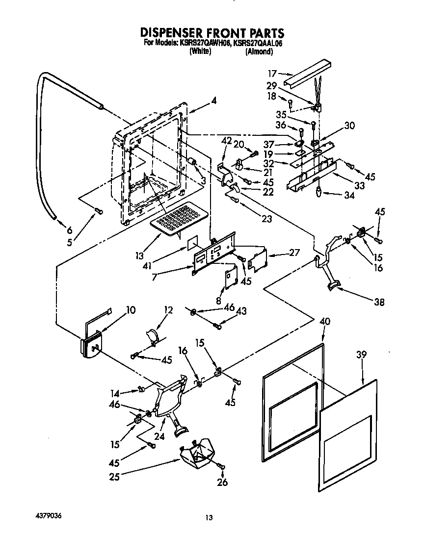 KitchenAid KSRS27QAWH06 dispenser front diagram