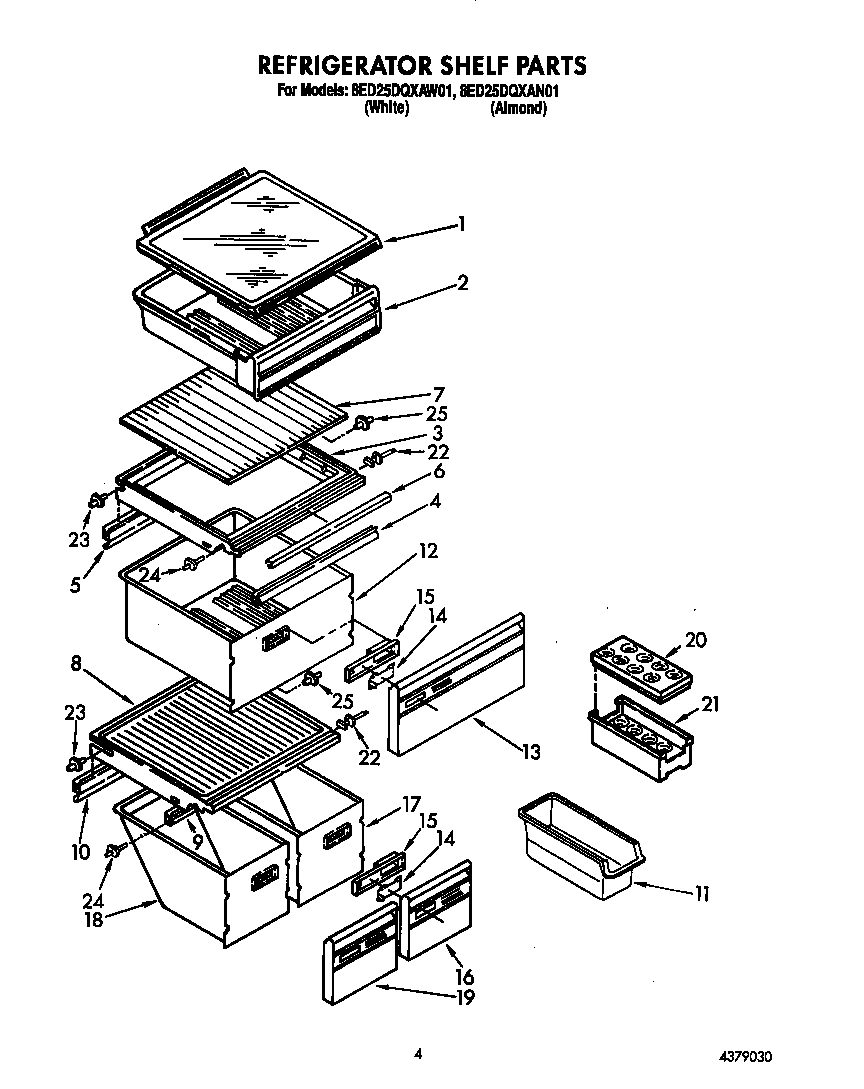 Whirlpool 8ED25DQXAW01 refrigerator shelf diagram
