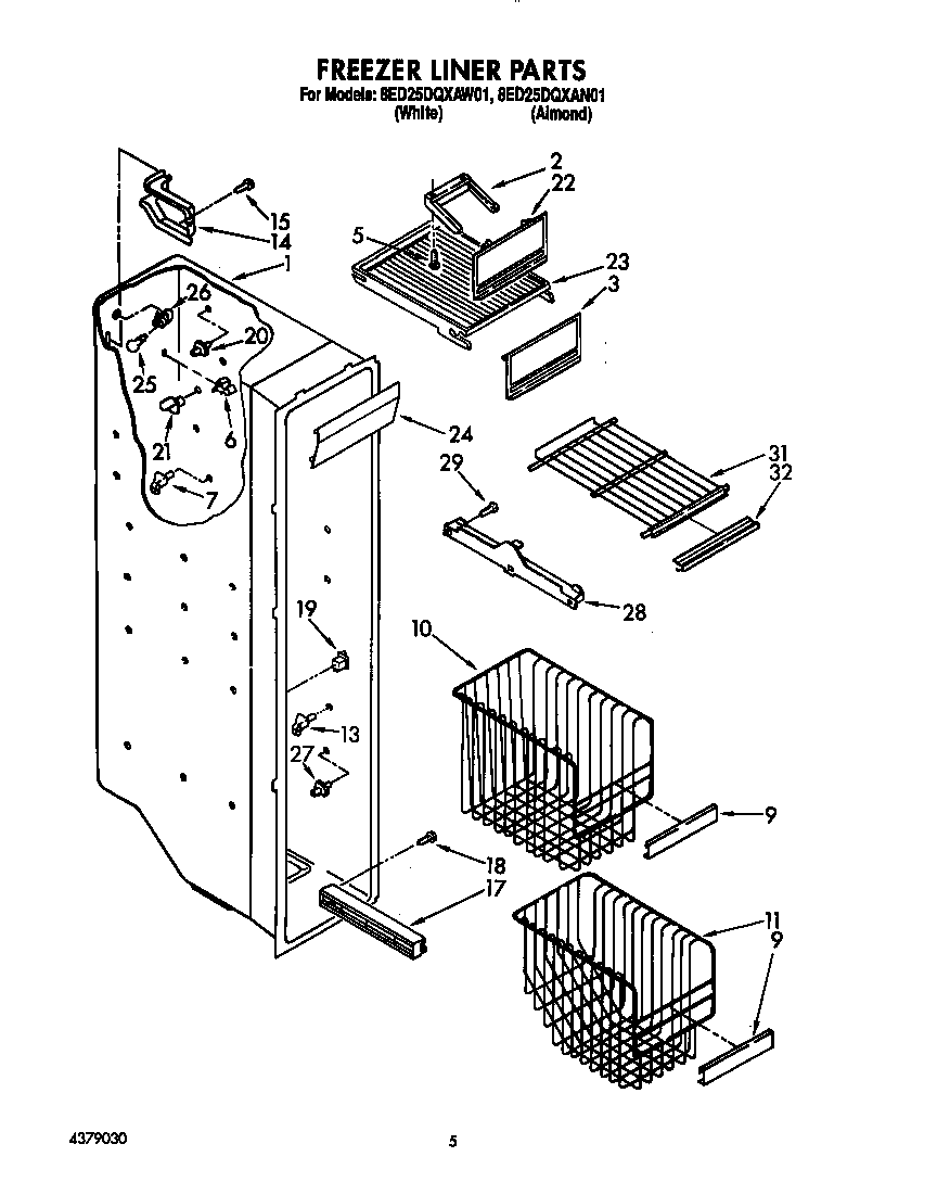 Whirlpool 8ED25DQXAW01 freezer liner diagram