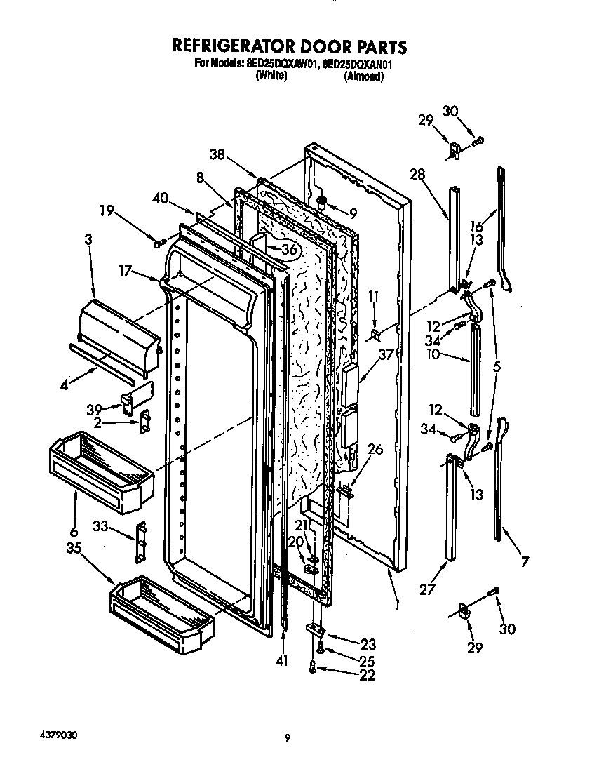 Whirlpool 8ED25DQXAW01 refrigerator door diagram