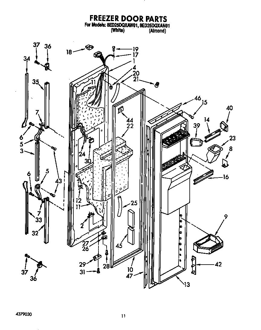 Whirlpool 8ED25DQXAW01 freezer door diagram