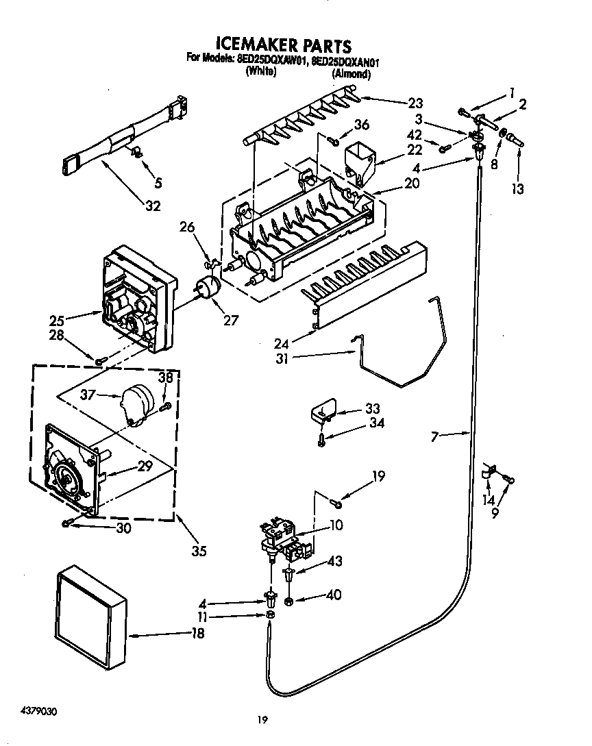 Whirlpool 8ED25DQXAW01 icemaker diagram