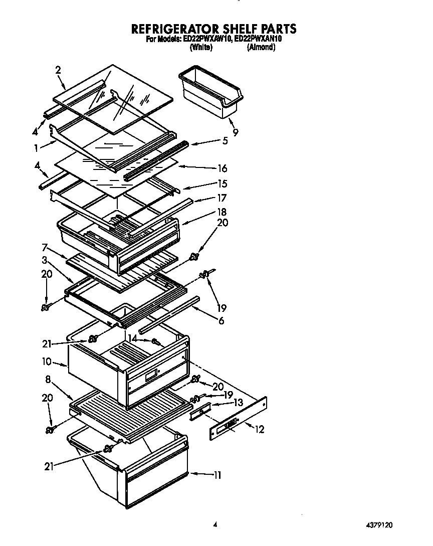 Whirlpool ED22PWXAW10 refrigerator shelf diagram