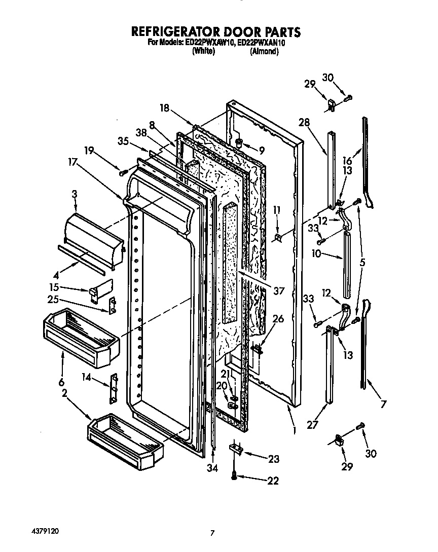 Whirlpool ED22PWXAW10 refrigerator door diagram