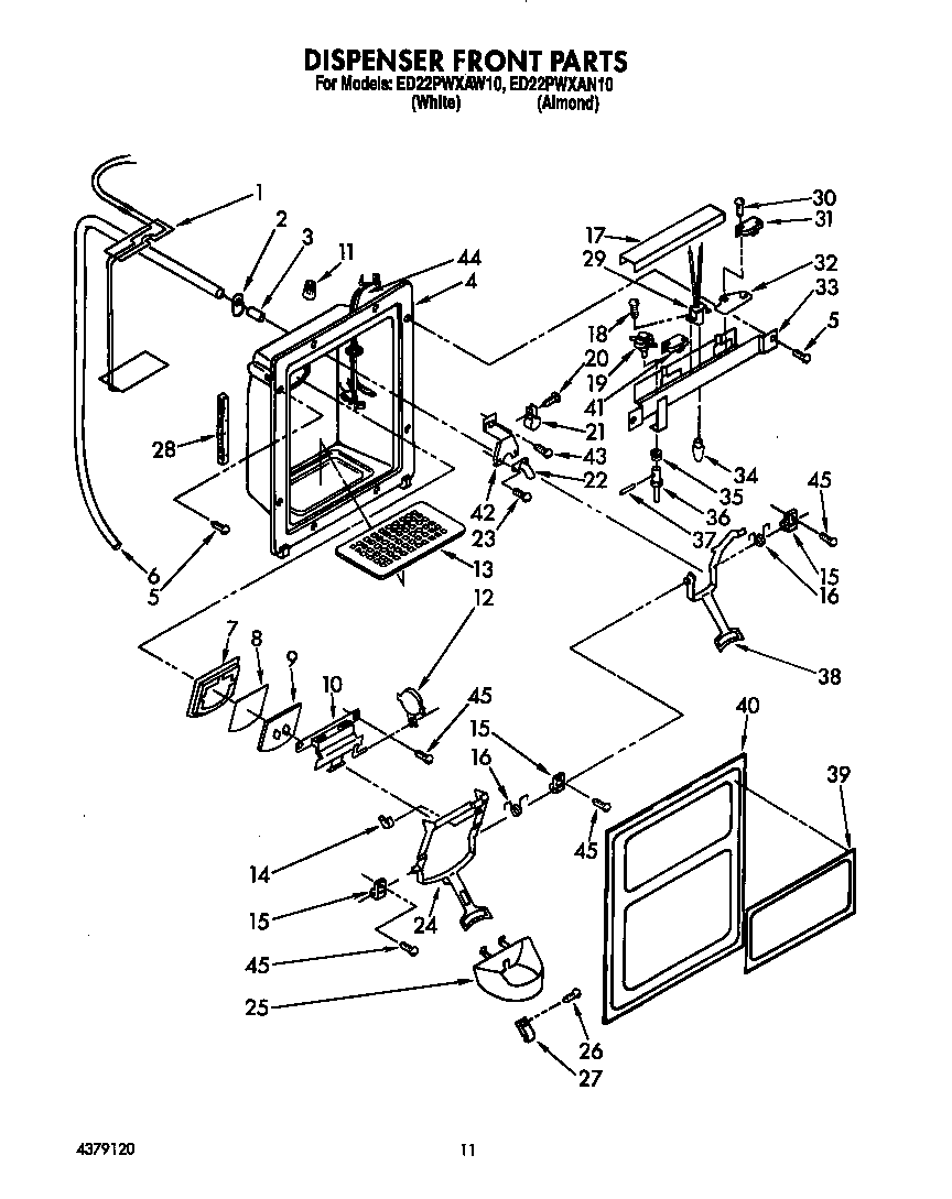 Whirlpool ED22PWXAW10 dispenser front diagram